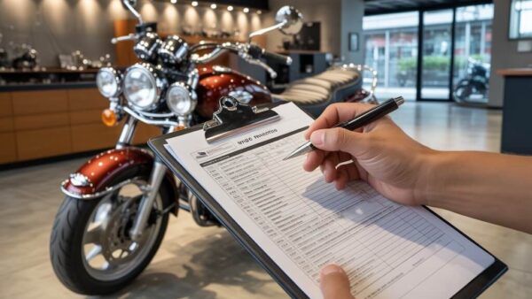 映象車業合格二手機車整備標準，出車前完整安全指標與引擎性能檢查單清單展示。